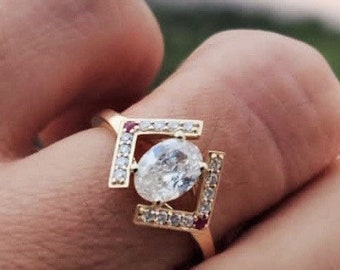 Geometric Engagement Ring, One of A Kind Diamond Engagement