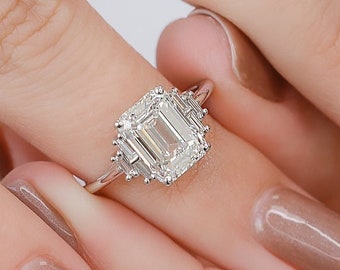 Emerald Cut Diamond Ring, 14K White Gold Ring, Emerald Cut Diamond Engagement Ring, Diamond Wedding Ring, 3 Carat Diamond Ring, White Gold