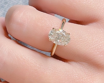 2 CT Oval Engagement Ring, Dainty Diamond Engagement Ring