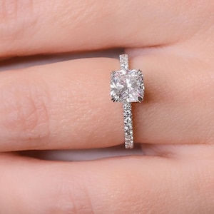 Cushion Cut Engagement Ring, 2 cts Engagement Ring, Hidden Halo DIamond ring, Square Diamond Ring