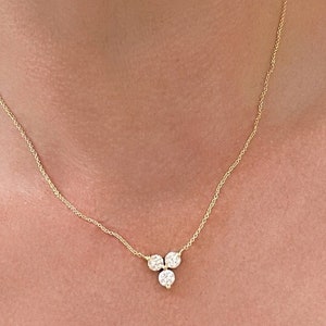 Three Stone Necklace, Classic Trio Diamond Necklace, 14k Gold Diamond Necklace, Trio Stone Diamond Necklace, Anniversary Jewelry
