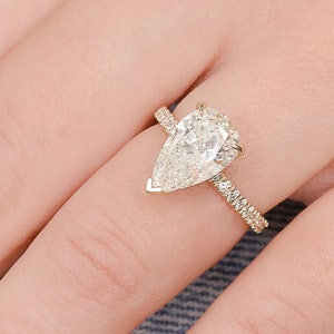 Pear Shaped Engagement Ring, Pear Cut Side Diamond Ring, Pear Halo Ring, 3.5 CT Diamond Ring, High Quality Diamond Ring