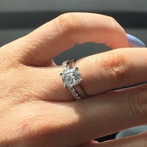 Cushion Cut Natural Genuine Diamond, Bridal Set, 2.5 Ct Engagement Ring, Wedding Band 14K White Gold, Unique Anniversary Gift