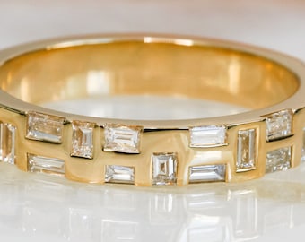 Baguette cut Chunky Ring, Stackable Diamond Ring, Geometric Ring, Baguette Diamond Ring, Cluster Baguette Ring, 0.55 Carats