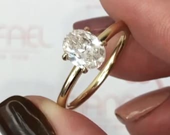 Oval Cut Engagement Ring, Solitaire Diamond Gold Ring, Classic Yellow Gold Diamond Ring