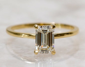 Emerald Cut Diamond Ring, Solitaire Diamond Engagement Ring, Handmade Diamond Engagement Ring, 14k Yellow Gold Diamond Ring, Natural Diamond