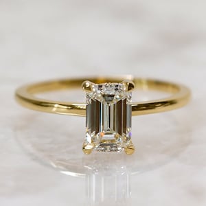 Emerald Cut Diamond Ring, Solitaire Diamond Engagement Ring, Handmade Diamond Engagement Ring, 14k Yellow Gold Diamond Ring, Natural Diamond