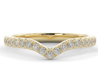 Half Eternity Chevron Wedding Band, 14K Gold Chevron Diamond Ring, V Shaped Diamond Wedding Band, Multi Diamond V Ring, Diamond Wedding Band