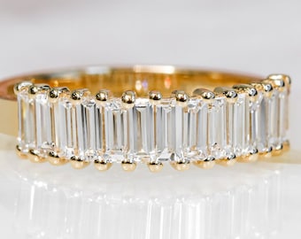Baguette Diamant Ring, Diamant im Baguetteschliff, Gelbgold, Diamant Stapelring, Art-Deco-Ring, halbe Ewigkeit, Baguette Schmuck
