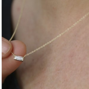 Ost West Baguette Diamant Halskette, 14K Gold Diamant Anhänger, Baguette Goldkette, Diamant Schmuck