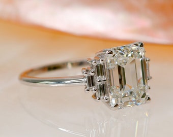 Big Emerald Shape Diamond Proposal Ring Extravagant Fine Jewelry