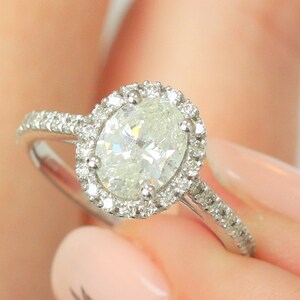 Dainty 1.3 Carat Oval Diamond Halo Engagement Ring Art Deco Fine Jewelry