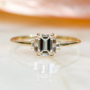 Emerald Cut Diamond Ring, Emerald And Baguette Diamond Ring, 1 Carat Emerald Cut Engagement Ring image 4