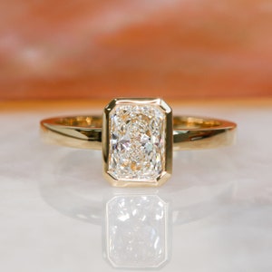 1 Carat Bezel Diamond Ring, Radiant Cut Diamond Ring, Radiant Cut Diamond Engagement Ring, Bezel Square Diamond Ring, 14k Gold Diamond ring