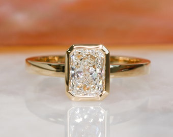 1 Carat Bezel Diamond Ring, Radiant Cut Diamond Ring, Radiant Cut Diamond Engagement Ring, Bezel Square Diamond Ring, 14k Gold Diamond ring