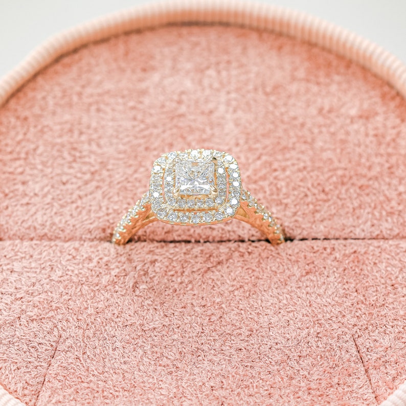 Princess Cut Engagement Ring Double Halo Diamond Ring Halo Etsy