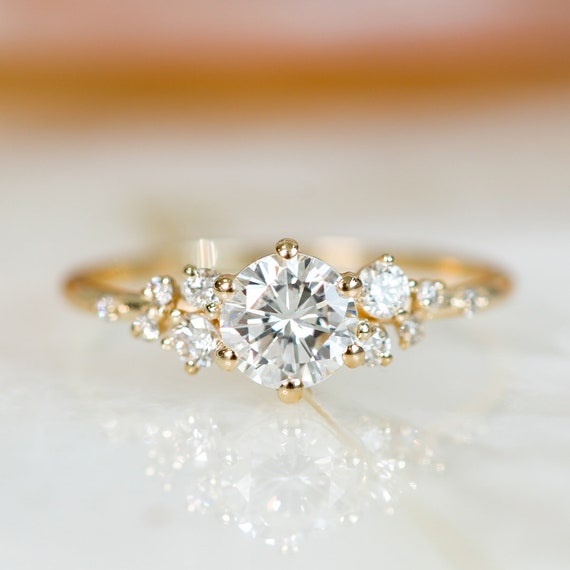 Round Diamond Beaming Light Ring, Yellow Gold Diamond Ring, 1 Carats, Multi Diamond  Ring, Natural Diamond Ring, 14k Gold Diamond Engagement - Etsy