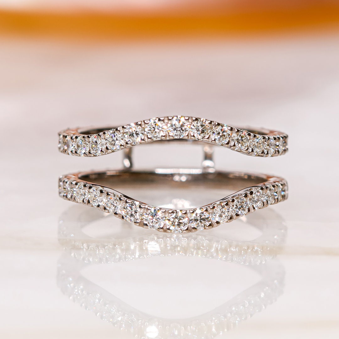 Curved Double Matching Band, Bridal Set, 1 Carat Wedding Band, Curved, Chevron, Natural Diamonds