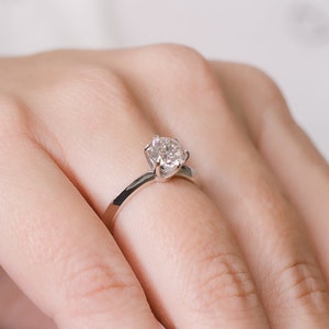 Solitaire Diamond Ring, Round Cut Diamond Engagement Ring, Unique Natural Diamond Ring, 14k White Gold Diamond Ring, Handmade Diamond Ring
