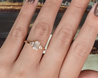 Natural Emerald Cut Diamond Ring for Women, Emerald Cut Diamond Ring, Art Deco Diamond Ring, 14k Gold Diamond Ring,Gold Emerald Diamond Ring
