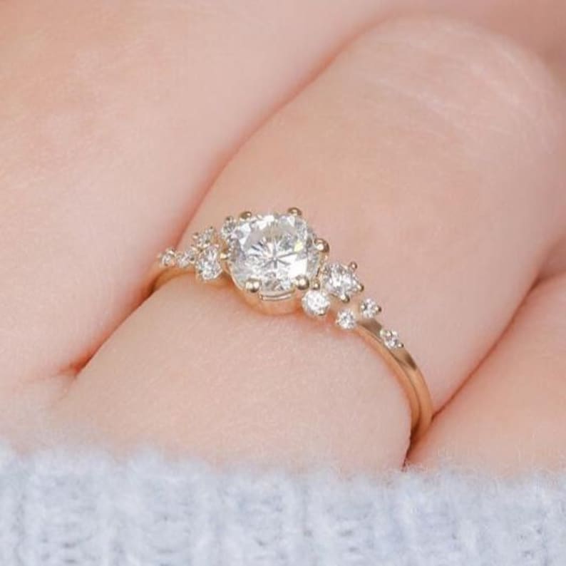 Dainty Diamond Ring for Women, Ring Engagement Ring Diamond Gold, 1 Carat Diamond Ring, Promise Ring for Her image 6