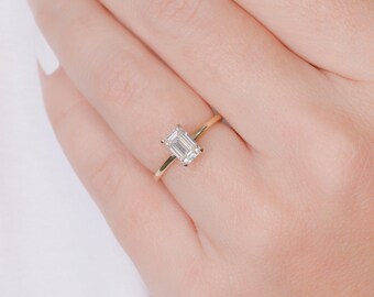 Emerald Cut Diamond Ring, Solitaire Diamond Ring, Handmade Designer Jewelry, 14k Yellow Gold Diamond Ring, Natural Diamond Engagement Ring