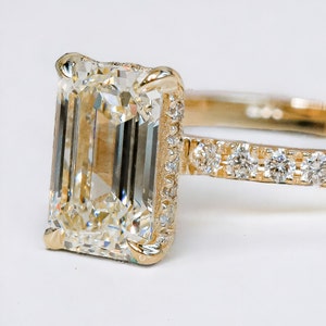 Emerald Cut Diamond Engagement Ring, Hidden Halo Ring, Emerald Engagement Ring, 14k Yellow Gold Engagement Ring, Natural Emerald Cut Diamond