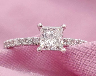 Anillo de compromiso de princesa, anillo de diamantes de princesa, anillo de oro blanco, anillo de compromiso de diamante solitario, diamantes naturales, joyería fina de diamantes