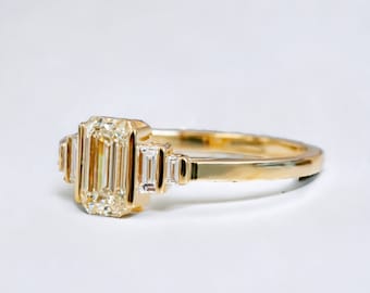Emerald Cut Diamond Ring, Natural Emerald Cut Diamond Engagement Ring, Art Deco Diamond Ring, 14k Gold Diamond Ring, Emerald Diamond Ring