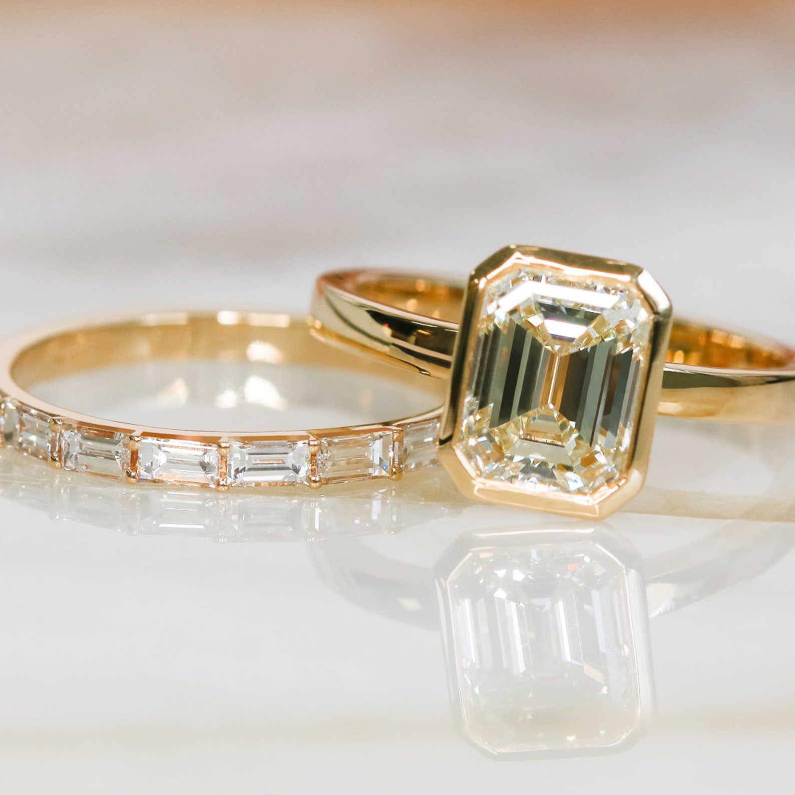 Emerald Cut Engagement Ring, Bezel Diamond Engagement Ring, 2 Carats ...