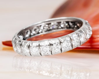 Alianza de boda de diamantes de eternidad completa, anillo de diamantes de 2 quilates, anillo de diamantes de oro blanco de 14k, alianza de boda de eternidad, alianza de diamantes redondos, anillo de eternidad