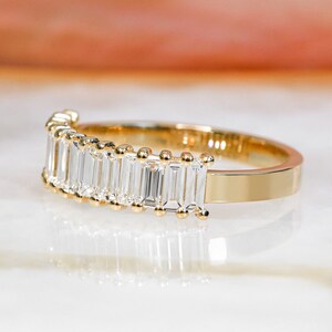 Baguette Diamond Band Ring, Elongate Diamond Ring, Wedding Band Real Diamond Ring, Art Deco Ring, Baguette Jewelry, 14K Yellow Gold
