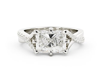 Anillo de compromiso con diamante de talla esmeralda, anillo de diamante natural, anillo de oro de 14 k para mujer, anillo de diamante de talla esmeralda, anillo de diamante único