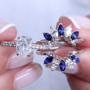 Diamond Ring Enhancer, Oval Ring Enhancer, Unique Wedding Band, Diamond And Sapphire Ring