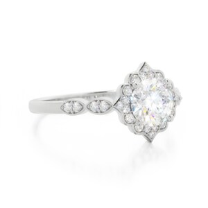 Art-Deco-Diamantring, Designerschmuck14k Diamant-Verlobungsring, Vintage-Stil Diamantring, Naturdiamantring, Diamantring mit Rundschliff