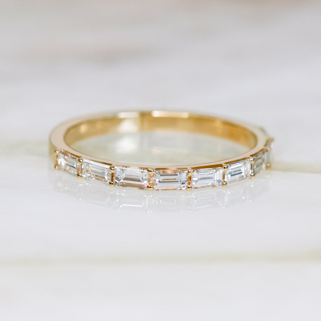 Minimalist Baguette Diamonds Stackable Wedding Anniversary Ring Custom Ring, Baguette Cut Stackable Wedding Ring, Diamond Wedding Band, 14k