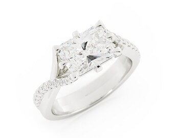 Anillo de compromiso con diamante de talla esmeralda, anillo de diamante natural, anillo de diamantes de oro blanco de 14 k, anillo de diamantes de talla esmeralda, anillo de compromiso con diamantes