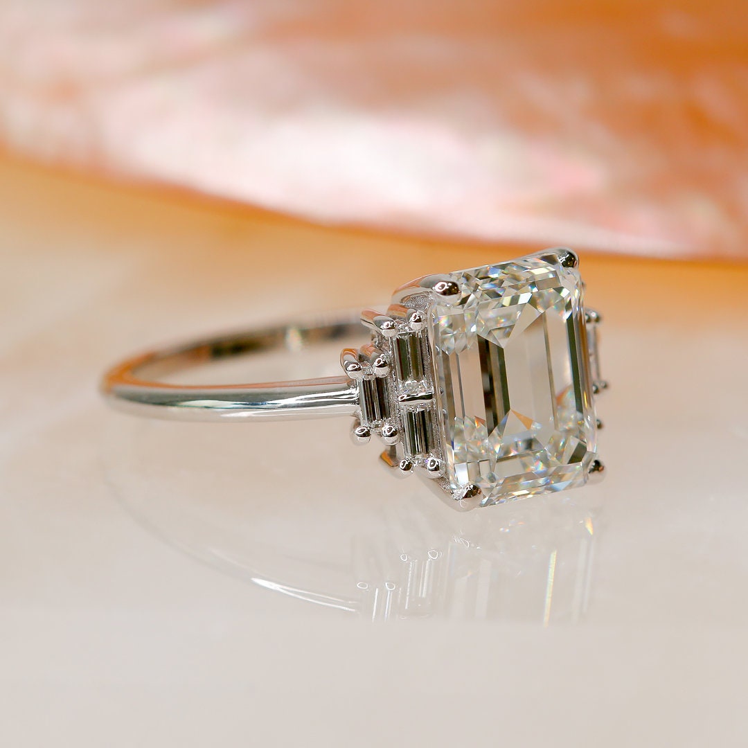 3 carat emerald cut 2024 diamond ring with baguettes