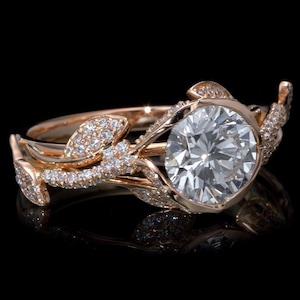 Unique Leaf Engagement Ring, Rose Gold Engagement Ring, Unique 2.2 Carat Diamond Ring, Flower Diamond Ring