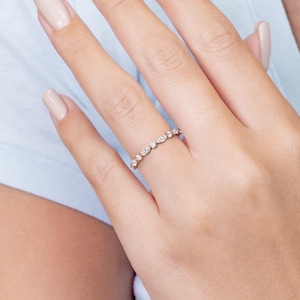 Alianza de boda con diamantes de media eternidad, anillo de diamantes naturales, joyería de diamantes de alta gama, anillo de diamantes de oro rosa de 14 k, anillo de diamantes redondos único
