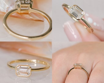 Emerald Cut Engagement Ring, Bazguette Cut Ring, East West Bezel Ring, Emerald Bezel Ring, Art Deco Emerald Cut