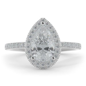 Pear Cut Engagement Ring, 14K White Gold, Pear Shaped Engagement Ring, Pear Engagement Ring, Double Halo, Thin Band