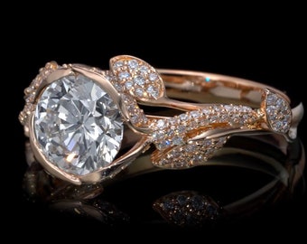 Leaf Engagement Ring, Rose Gold Ring, 2.2 Carats, Olive Leaf Ring, Branch RIng, Nature Ring, Boho Ring, Engagement Ring, Leaves Ring