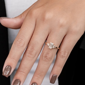 1.11 Carats Emerald Cut Diamond Engagement Ring, Emerald & Baguettes Real Diamond Ring, Yellow Gold Diamond Ring, Elongate Diamond Ring image 7