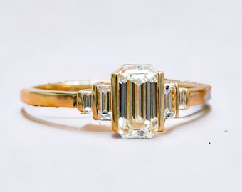 Emerald Cut Diamond Ring, Natural Diamond Engagement Ring, Art Deco Ring, 14k Gold Diamond Ring, Emerald Cut Engagement Ring, Baguette Cut