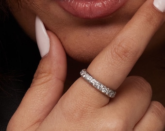 Alianza de boda de diamantes naturales, anillo de diamantes de 2 quilates, anillo de diamantes de oro blanco de 14k, alianza de boda de eternidad, alianza de diamantes de talla redonda, anillo de eternidad