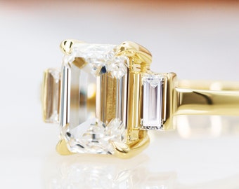 Emerald Cut Diamond Ring for Women, Natural Emerald Cut Diamond Ring, Diamond Ring, 14k Gold Diamond Ring, Art Deco Emerald Cut Diamond Ring