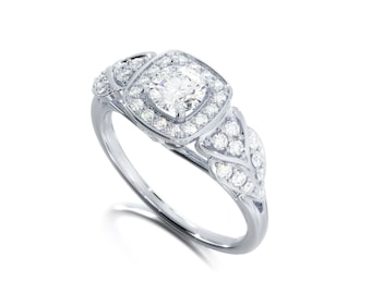 White Gold Diamond Ring, Round Diamond Engagement Ring, Art Deco Diamond Ring Women, 14k Gold Diamond Ring, Halo Diamond Engagement Ring