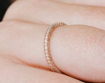 Pave Diamond Wedding Band, Unique Diamond Jewelry, Half Eternity Diamond Ring, Diamond Wedding Band, Stacking Ring, Anniversary Diamond Ring