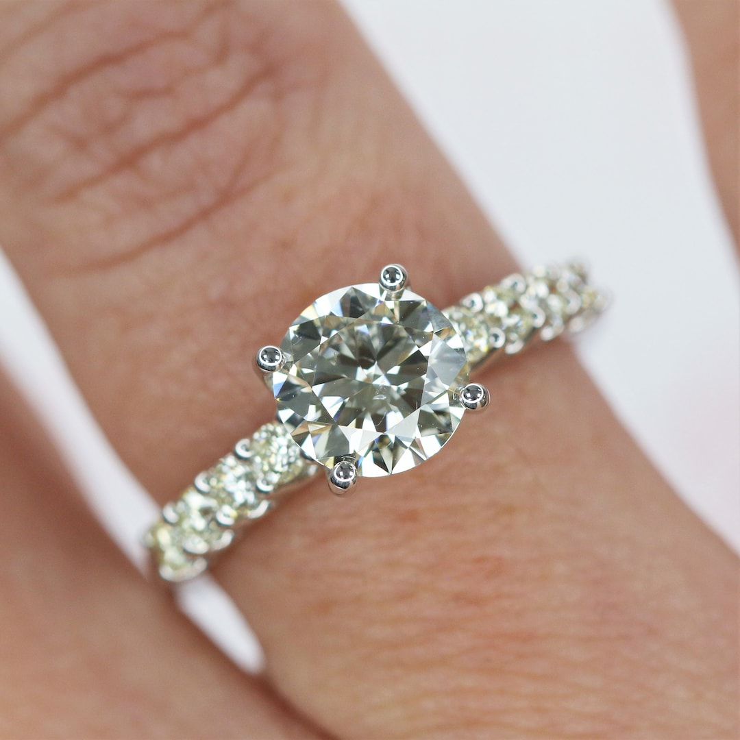2 Carat Round Diamond Engagement Ring, 14K White Gold Diamond Ring ...